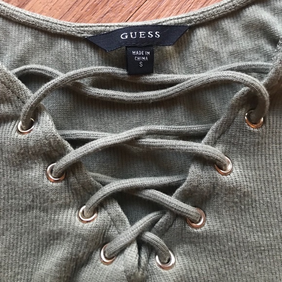 👚GUESS Lace Up Olive Green Soft Short Sleeve👚 - Picture 5 of 6